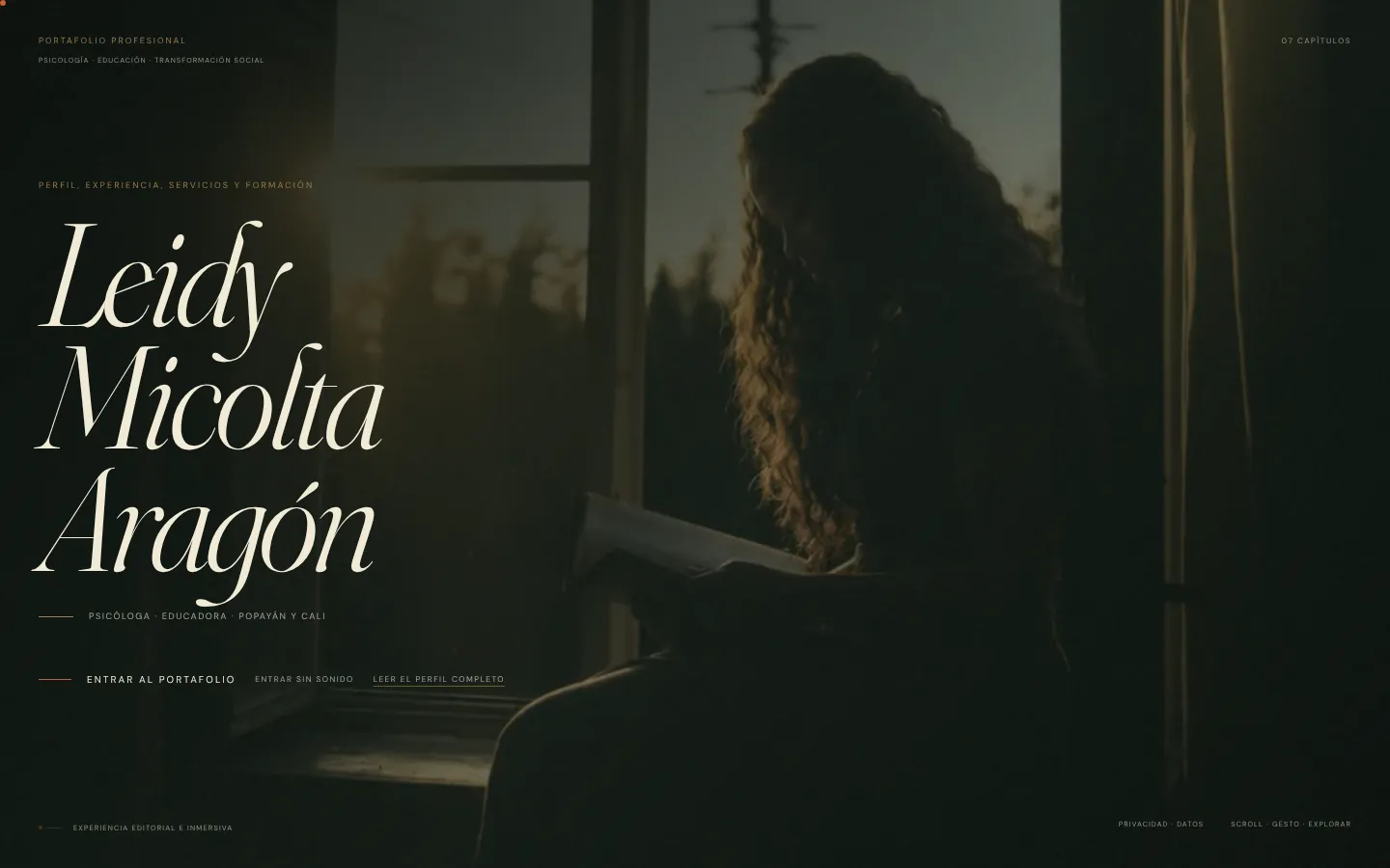 Portada del portafolio de Leidy Micolta Aragón con su nombre en tipografía serif itálica